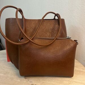 Elegant Brown Leather Tote Bag Set